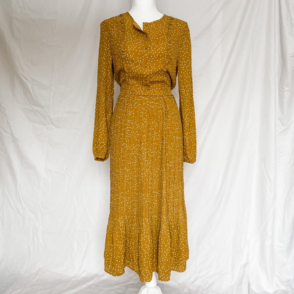 Dot Print Pleated Midi Dress